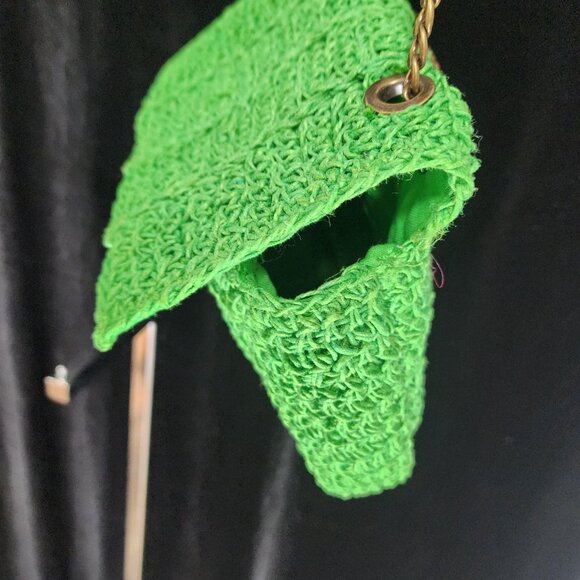 PARFOIS Green Jute Crocheted Crossbody Purse W/Antique Brass Chain Strap - Picture 8 of 13